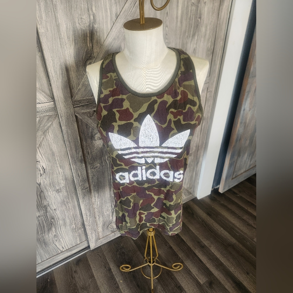 adidas Camo Trefoil Tank - Olive Green, Brown & Dark Green